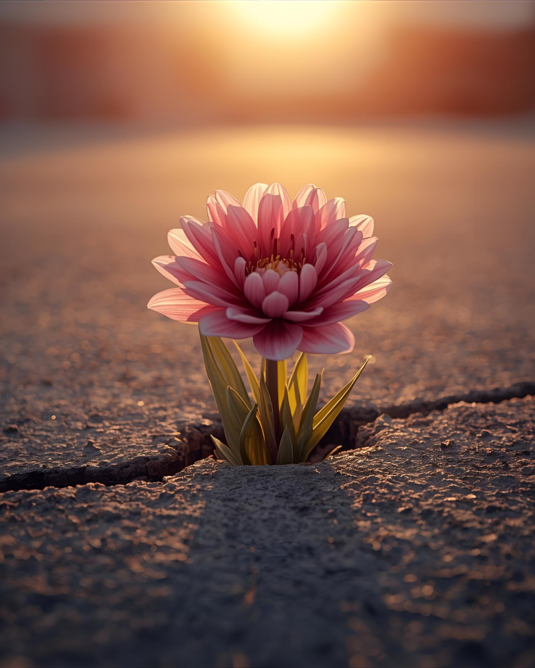 A beautiful flower growing through the cracks in the concrete